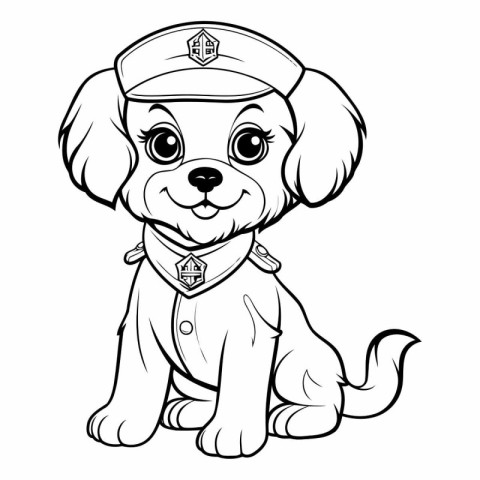 Black and White Cartoon Illustration of Cute Puppy Sailor Dog Co