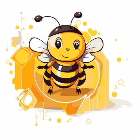 Cute cartoon bee on a honeycomb background.