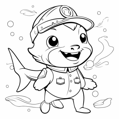 Illustration of a Cute Little Fish Captain Cartoon Character Col