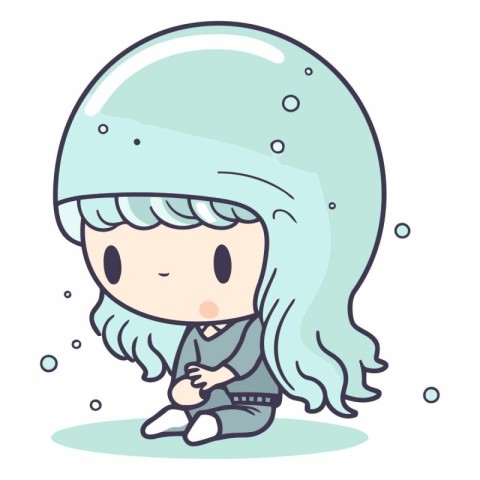 Illustration of a little girl wearing a winter hat sitting on th