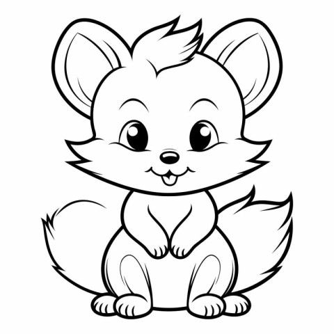 Black and White Cartoon Illustration of Cute Little Fox Animal C