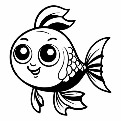 Black and White Cartoon Illustration of Cute Fish Animal Charact