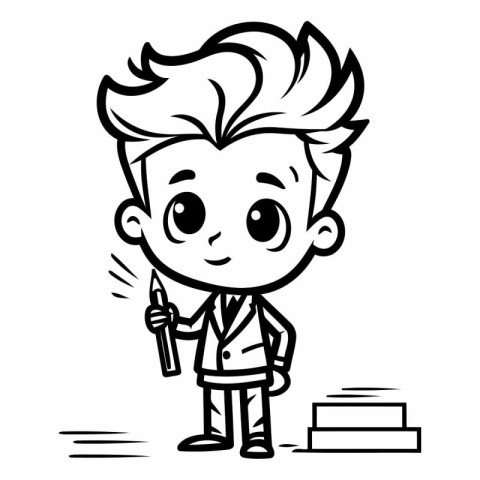 Cartoon Illustration of Cute Kid Boy Character for Coloring Book