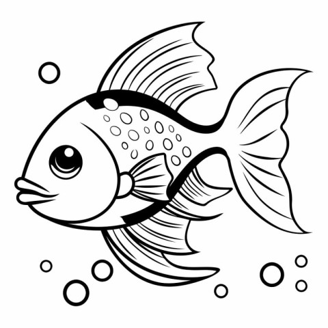 Black and White Cartoon Illustration of a Cute Fish for Coloring