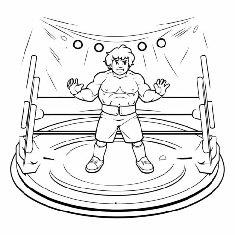 Fat man in a swimming pool. Black and white vector illustration.