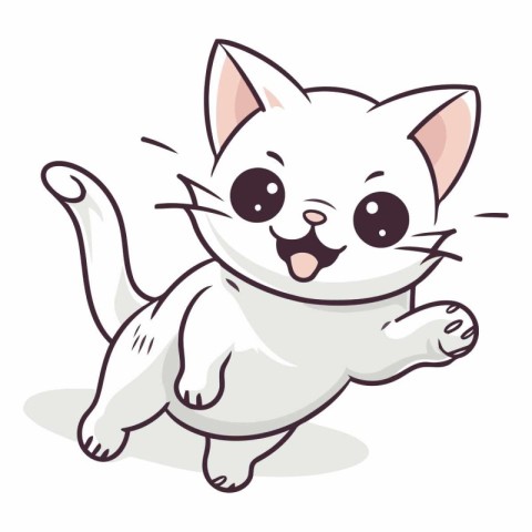 Cute cartoon white cat on a white background.