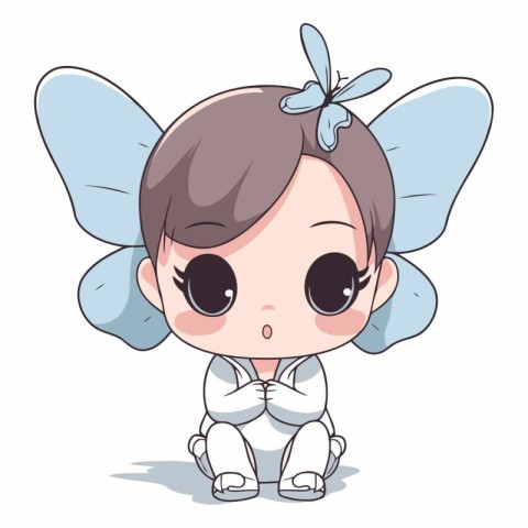 Cute little fairy sitting on the floor. Vector cartoon illustrat