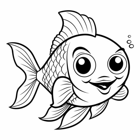 Black and White Cartoon Illustration of Cute Fish Animal Charact