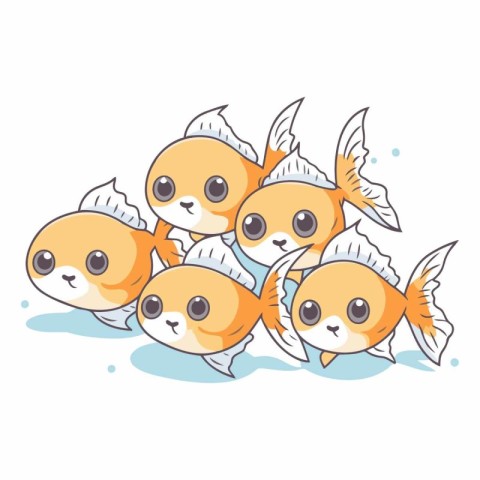 Funny goldfish family. Cute cartoon character.