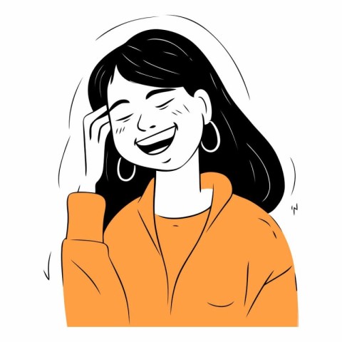 Vector illustration of a woman laughing. Hand drawn vector illus