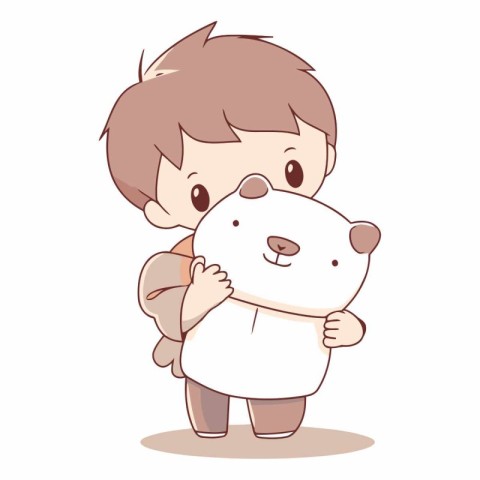 Cute boy hugging a big white panda.