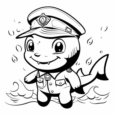 Black and White Cartoon Illustration of Cute Sailor or Marine Ca