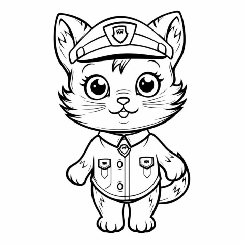 Vector illustration of Cute cartoon cat in a police cap and unif