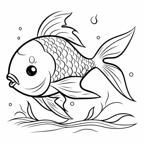 Black and White Cartoon Illustration of Cute Fish for Coloring B