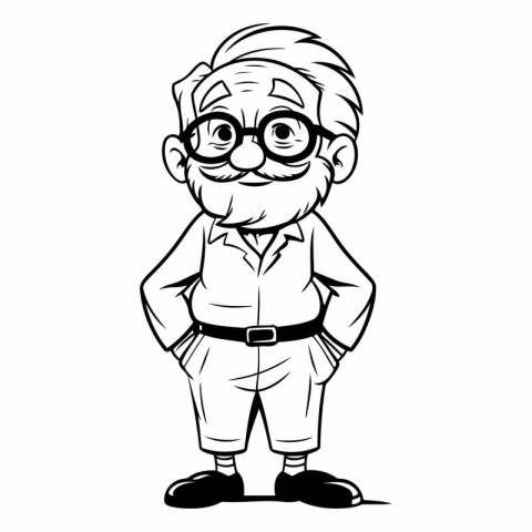 Grandfather Cartoon Mascot Vector. Grandfather with glasses. Gra