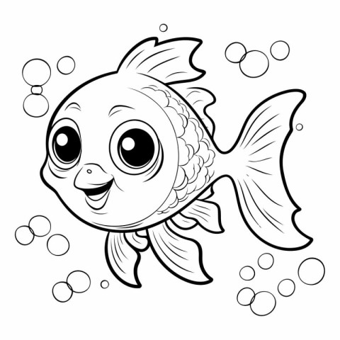 Coloring Page Outline Of a cute cartoon goldfish with bubbles