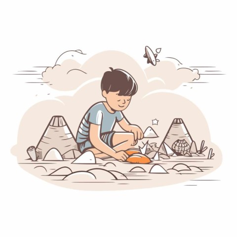 Boy playing on the beach. sketch for your design