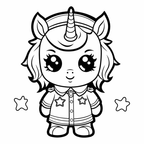 Black and White Cartoon Illustration of Cute Unicorn Animal Char