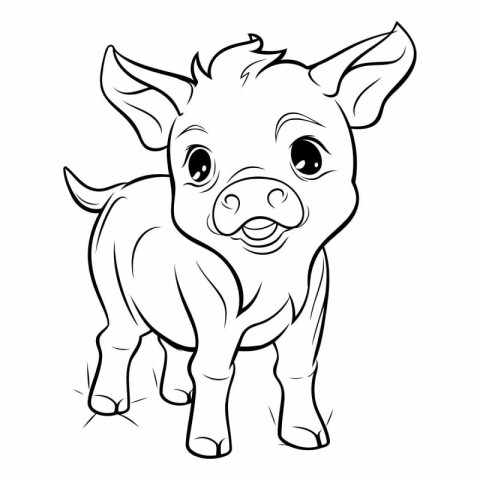 Cute cartoon pig. Black and white vector illustration for colori