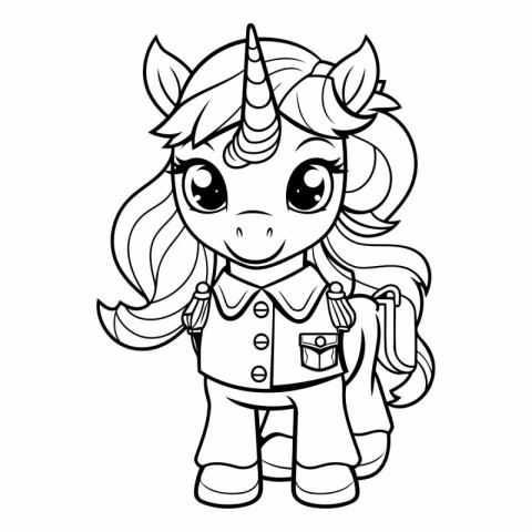 Black and White Cartoon Illustration of Unicorn Fantasy Characte