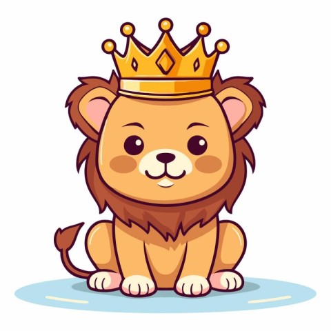 Lion in crown. Cute cartoon animal.