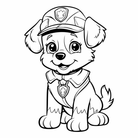 Black and White Cartoon Illustration of Cute Puppy Police Office