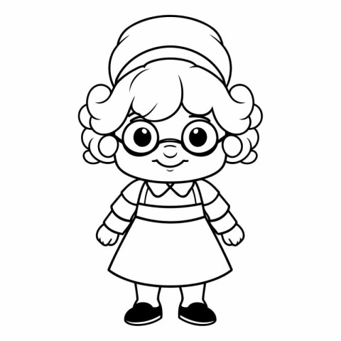 Coloring book for children. Girl in a dress with a hat