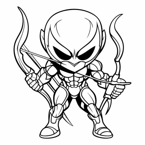 Black and White Cartoon Illustration of an Alien Warrior with a