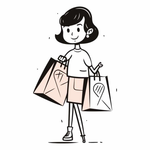 Illustration of a young woman with shopping bags.