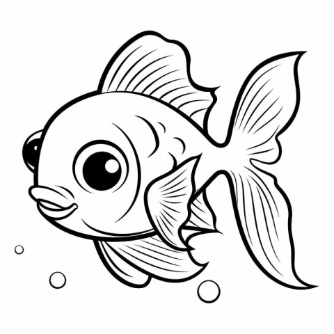 Black and White Cartoon Illustration of Cute Fish Animal Charact