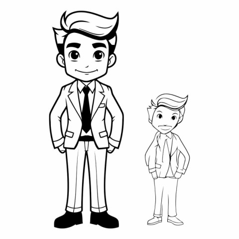 businessman with son avatar cartoon character black and white ve