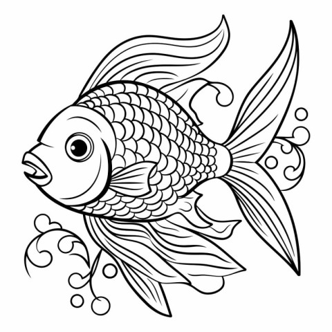 Illustration of a fish on a white background. Coloring book for