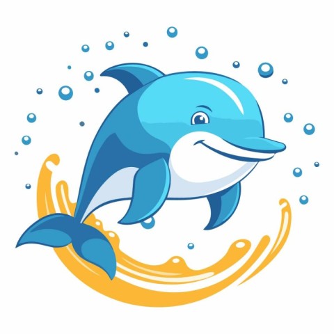 Cute cartoon dolphin jumping out of the water.