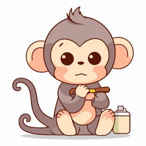 Monkey with a bottle of shampoo in cartoon style