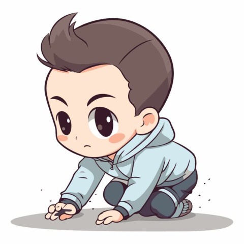 Cute little baby boy crawling on the floor.