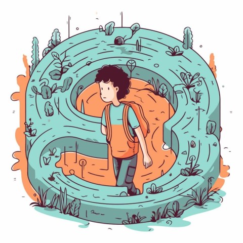 Vector illustration of a boy with a backpack standing in the par