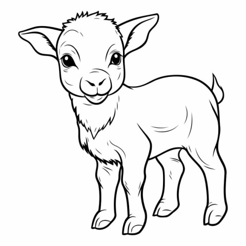 Black and White Cartoon Illustration of Cute Goat Animal for Col