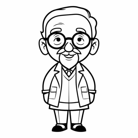 Black and White Cartoon Illustration of Grandfather or Grandfath