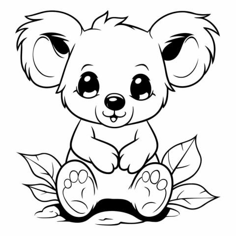 Black and White Cartoon Illustration of Cute Koala Animal Charac