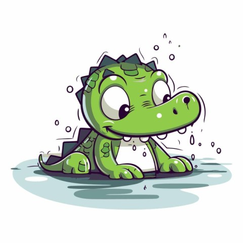 Cute cartoon crocodile isolated on white background.