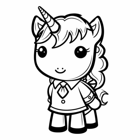 Black and White Cartoon Illustration of Cute Unicorn Fantasy Cha