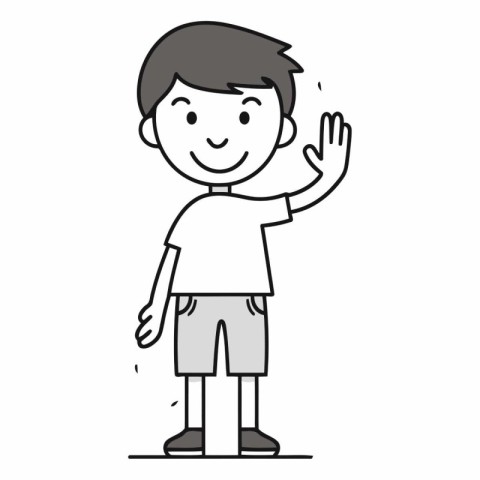 Illustration of a Kid Boy Waving his Hand to the Camera