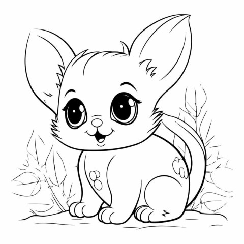 Cute cartoon mouse sitting on the grass for coloring book.