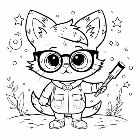 Cute cartoon fox with glasses for coloring book.