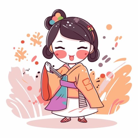 Cute kawaii girl in kimono.