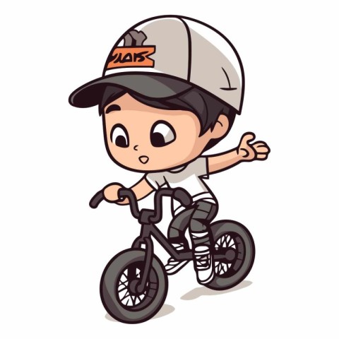 Biker boy isolated on white background. Cute cartoon vector illu