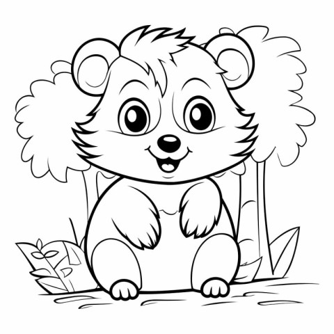 Cute cartoon bear coloring page for kids and adults vector illus