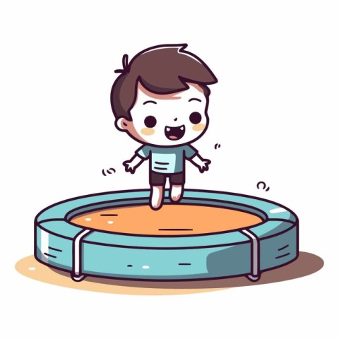 Boy Jumping On Trampoline - Vector Character Illustration Design