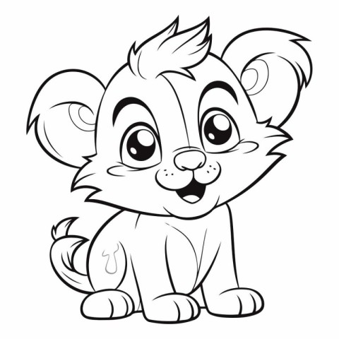 Cute cartoon lion - Coloring book for adults vector illustration