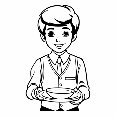Cafe waiter with tray cartoon vector illustration graphic design